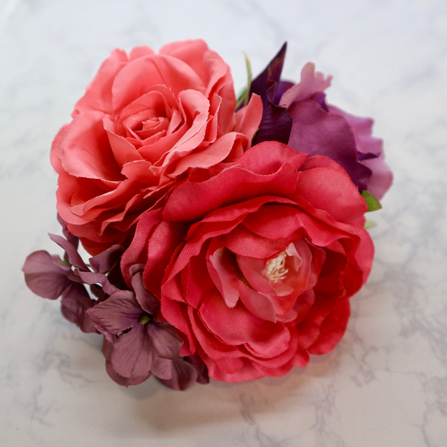 フラメンコ花髪飾り:フローレス(ピンクローズ&パープルのブーケ)