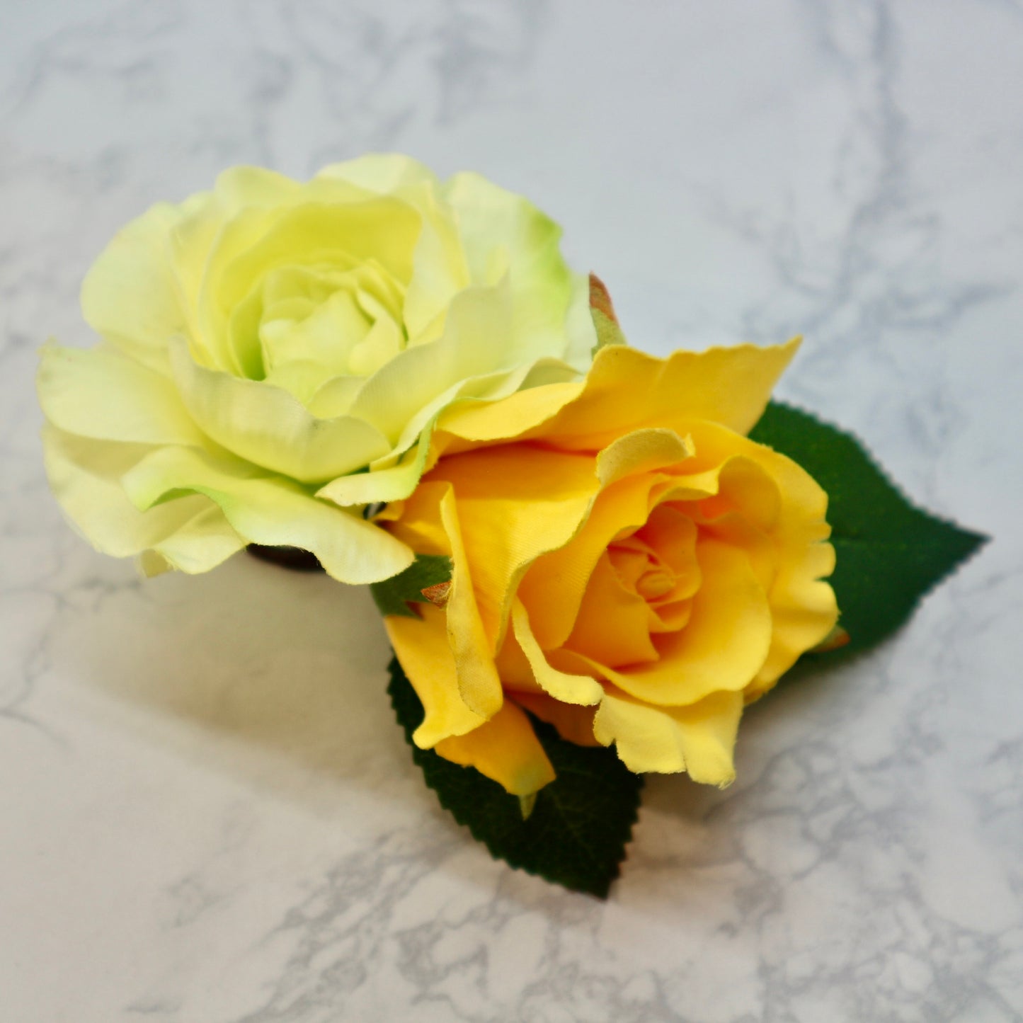 フラメンコ花髪飾り:フローレス ツイン(イエロー薔薇＆ラナンキュラス)