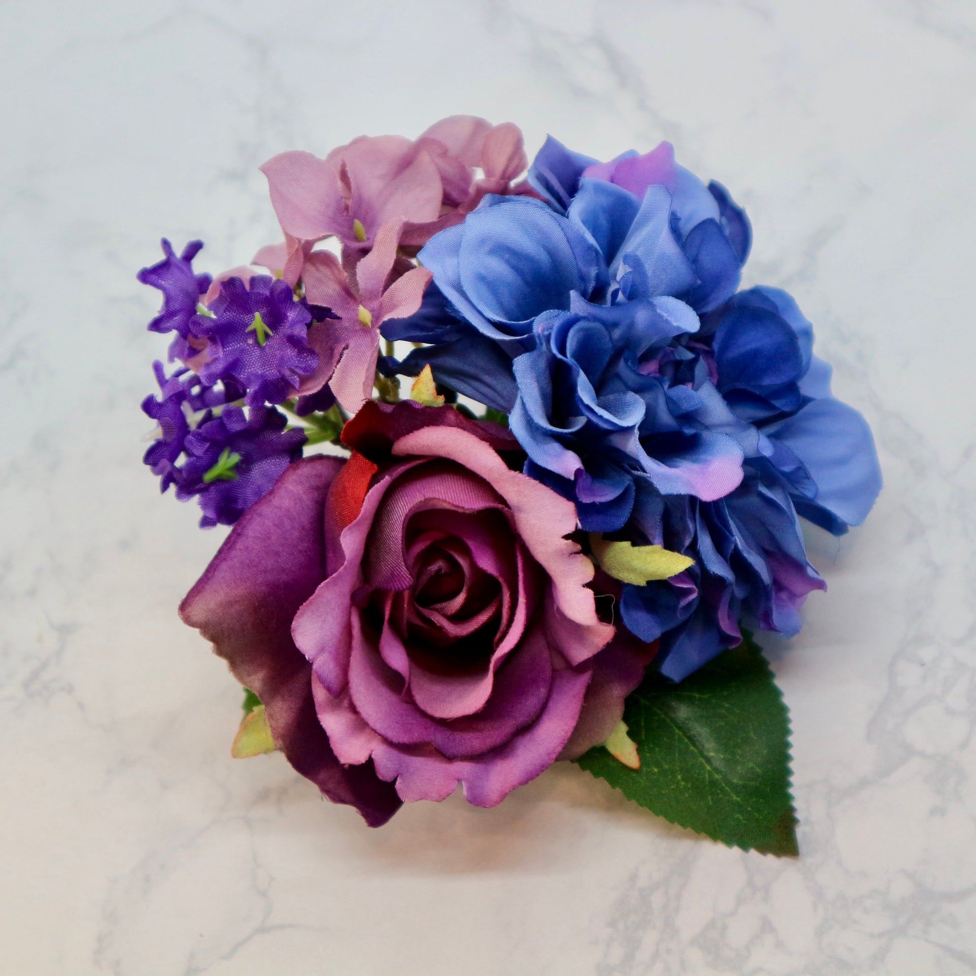 フラメンコ花髪飾り:フローレス(ブルー＆パープルのブーケ) – ころり堂