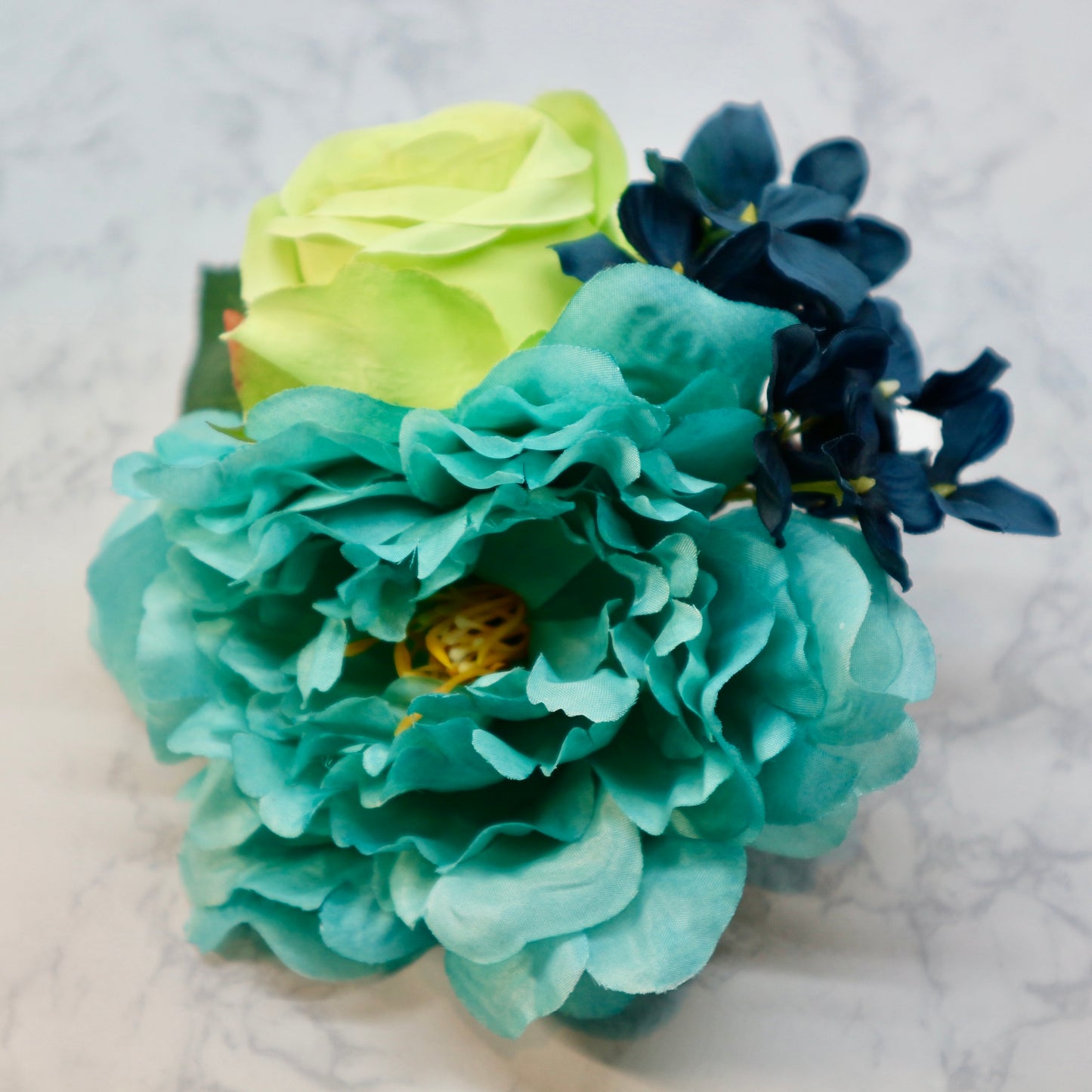 フラメンコ花髪飾り:フローレス(ブルーのピオニーと薔薇のブーケ)