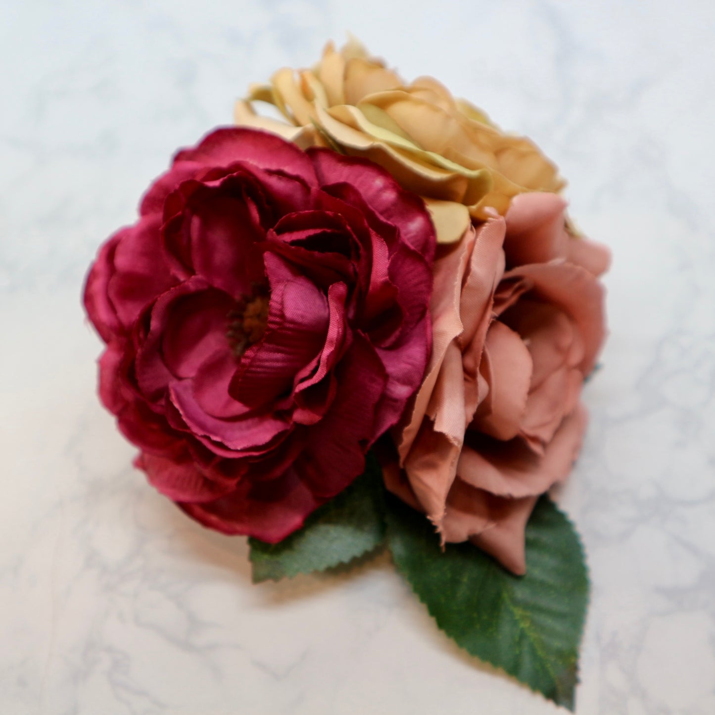 フラメンコ花髪飾り:フローレス(モーブ、ダークピンク＆ベージュのブーケ)