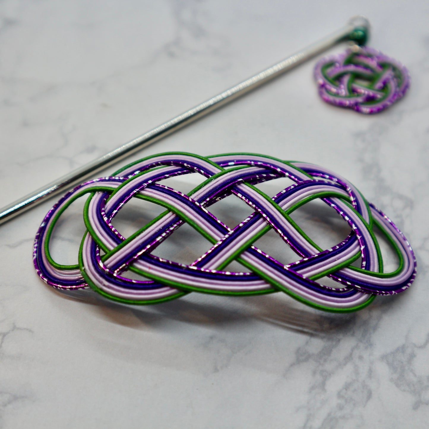 水引のマジェステとかんざし(銀紫、紫、薄紫、緑)