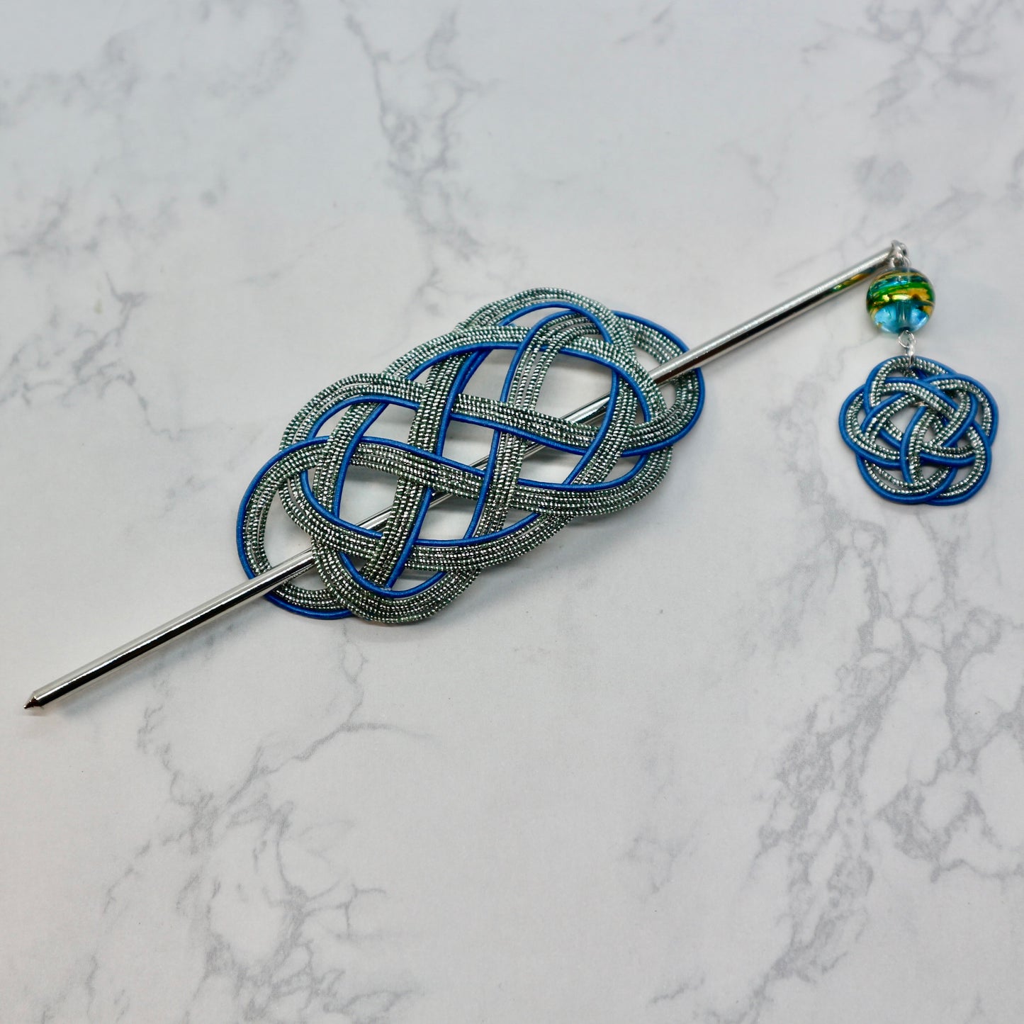 水引のマジェステとかんざし(ブルーとシルバー)