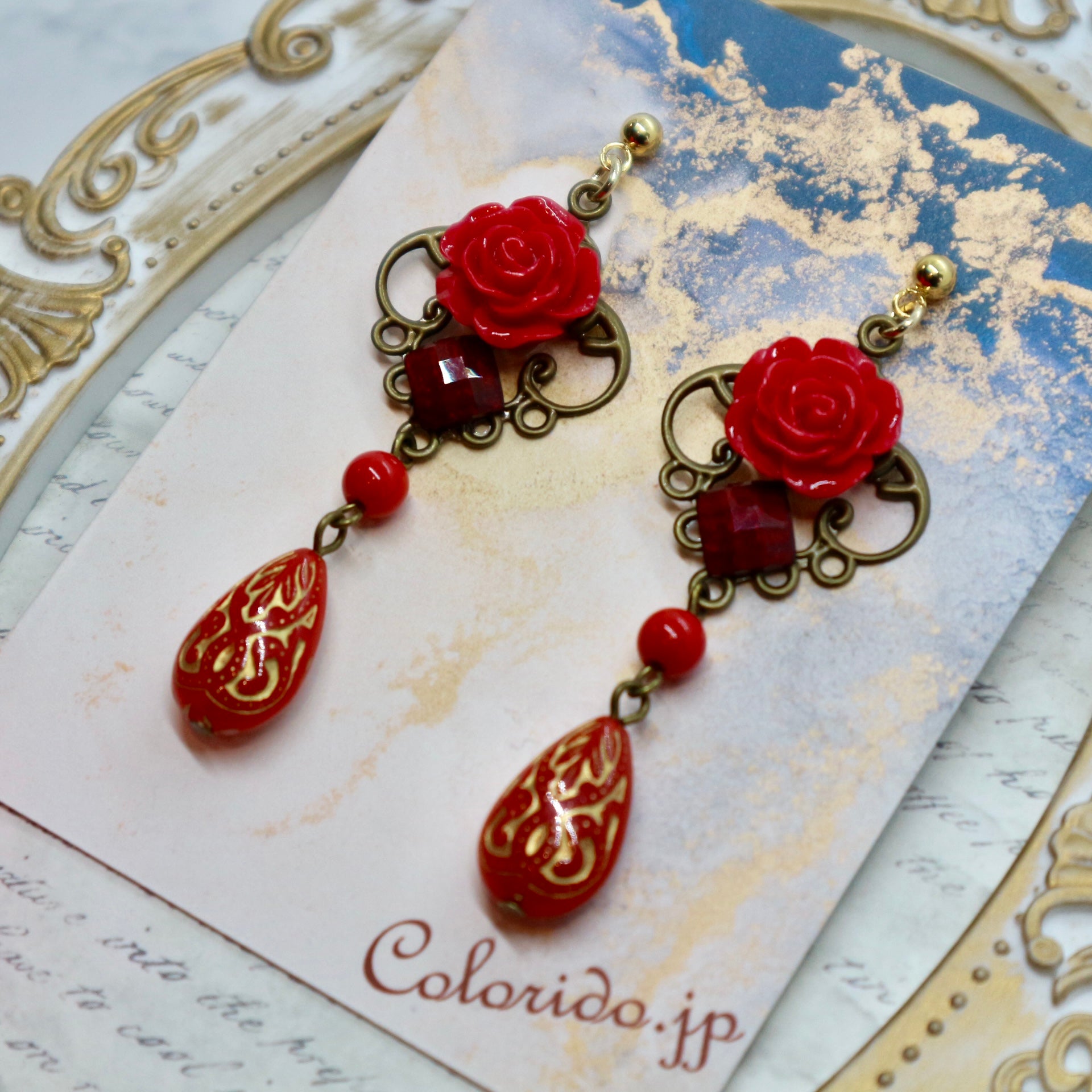 赤い薔薇とショートドロップのフラメンコイヤリング・ピアス – ころり