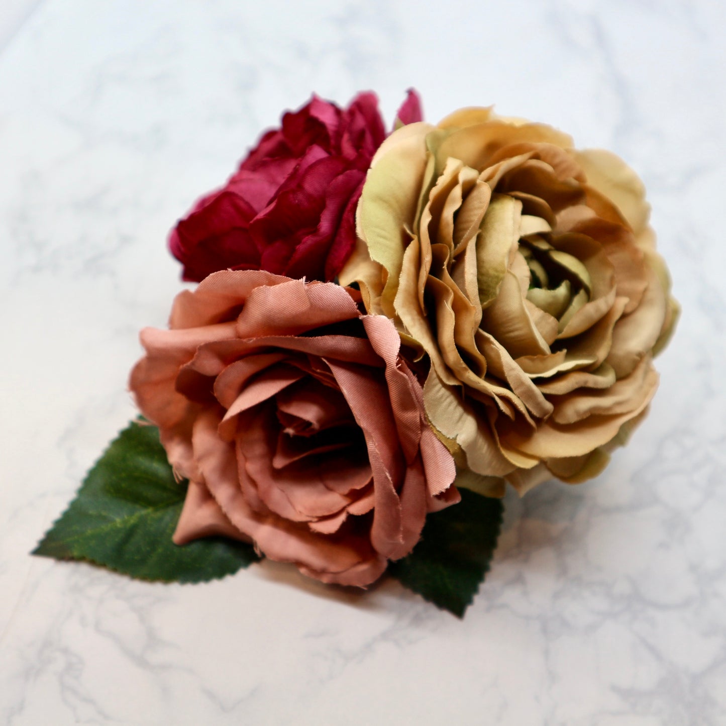 フラメンコ花髪飾り:フローレス(モーブ、ダークピンク＆ベージュのブーケ)