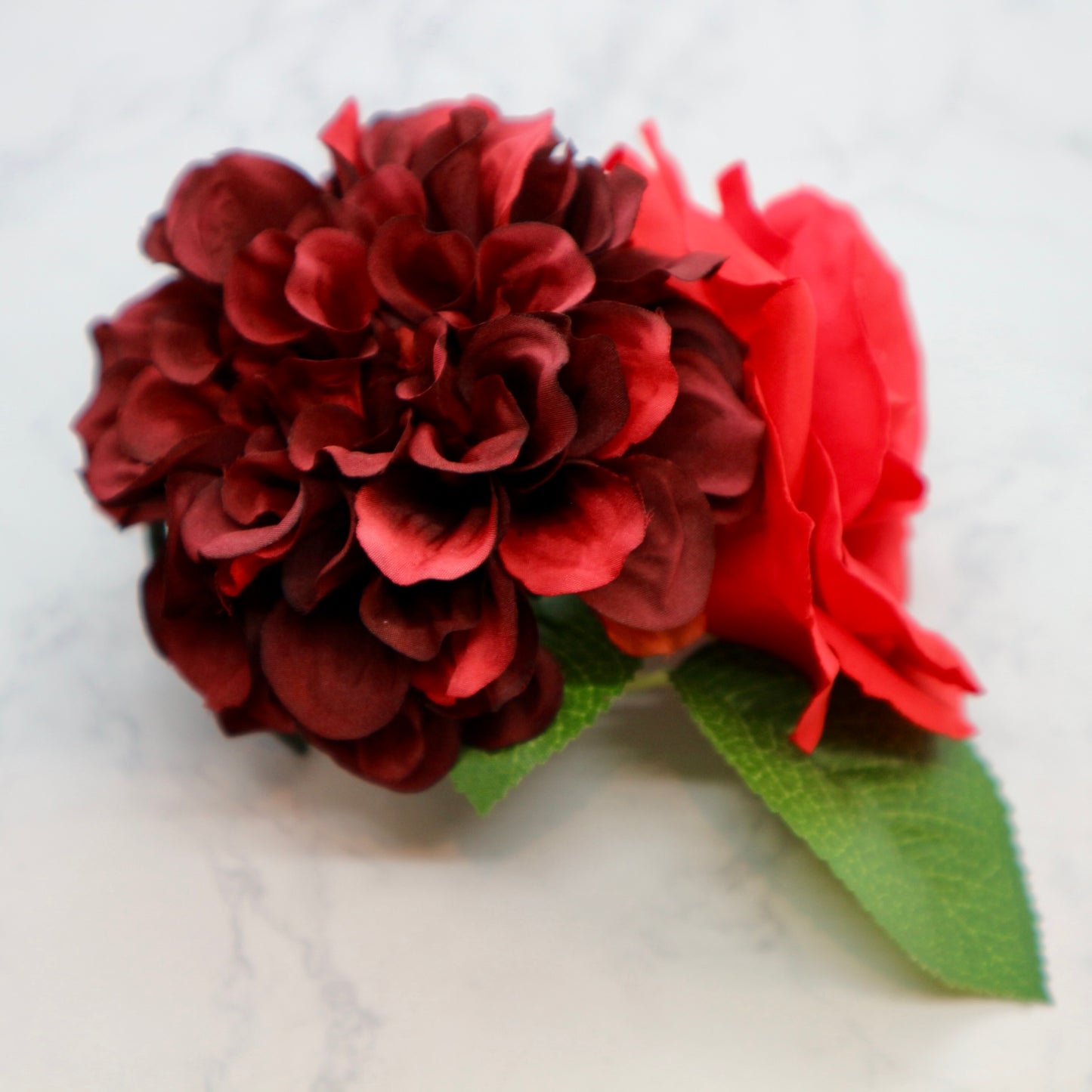 フラメンコ花髪飾り:フローレス ツイン(ボルドーダリヤ＆スカーレット薔薇)