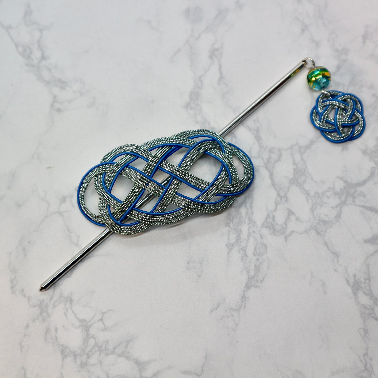 水引のマジェステとかんざし(ブルーとシルバー)