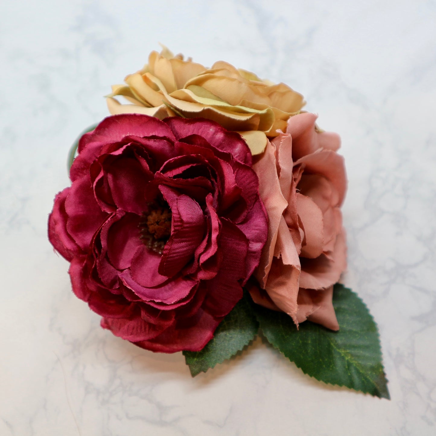 フラメンコ花髪飾り:フローレス(モーブ、ダークピンク＆ベージュのブーケ)