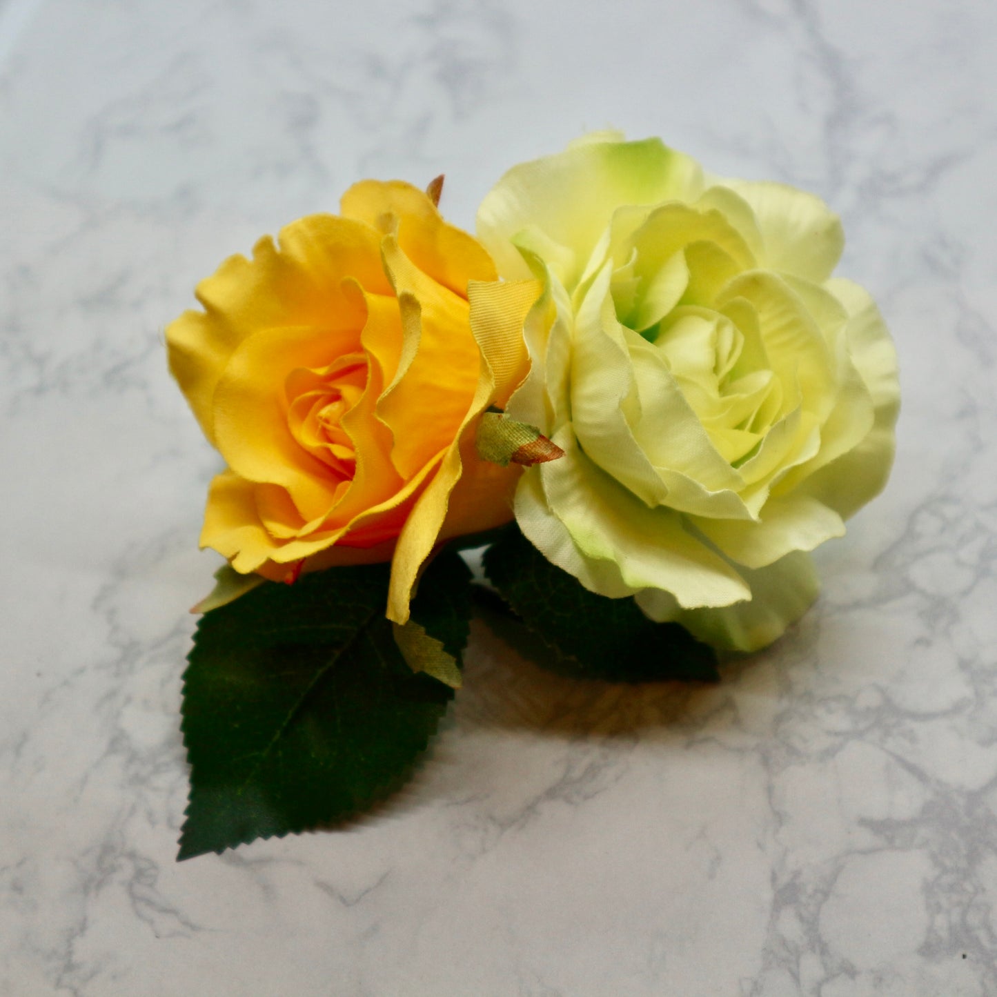 フラメンコ花髪飾り:フローレス ツイン(イエロー薔薇＆ラナンキュラス)