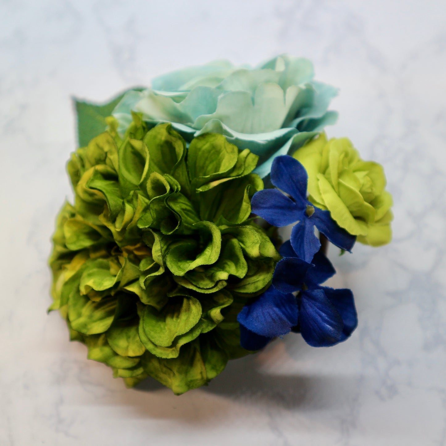 フラメンコ花髪飾り:フローレス(イエローグリーン&くすみブルーのブーケ)