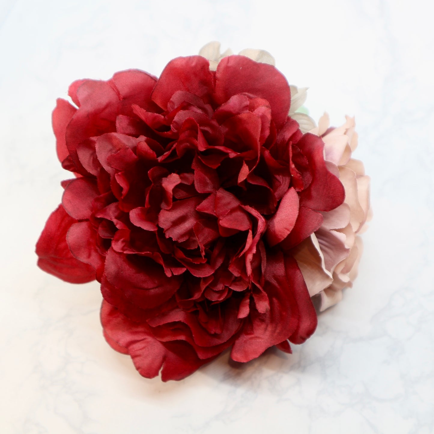 フラメンコ花髪飾り:フローレス(深紅のピオニーと薔薇のブーケ◎1輪づつのセパレート可能)