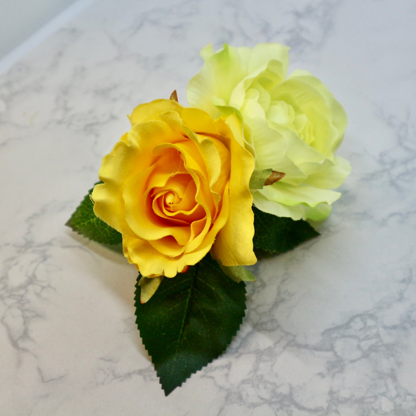 フラメンコ花髪飾り:フローレス ツイン(イエロー薔薇＆ラナンキュラス)