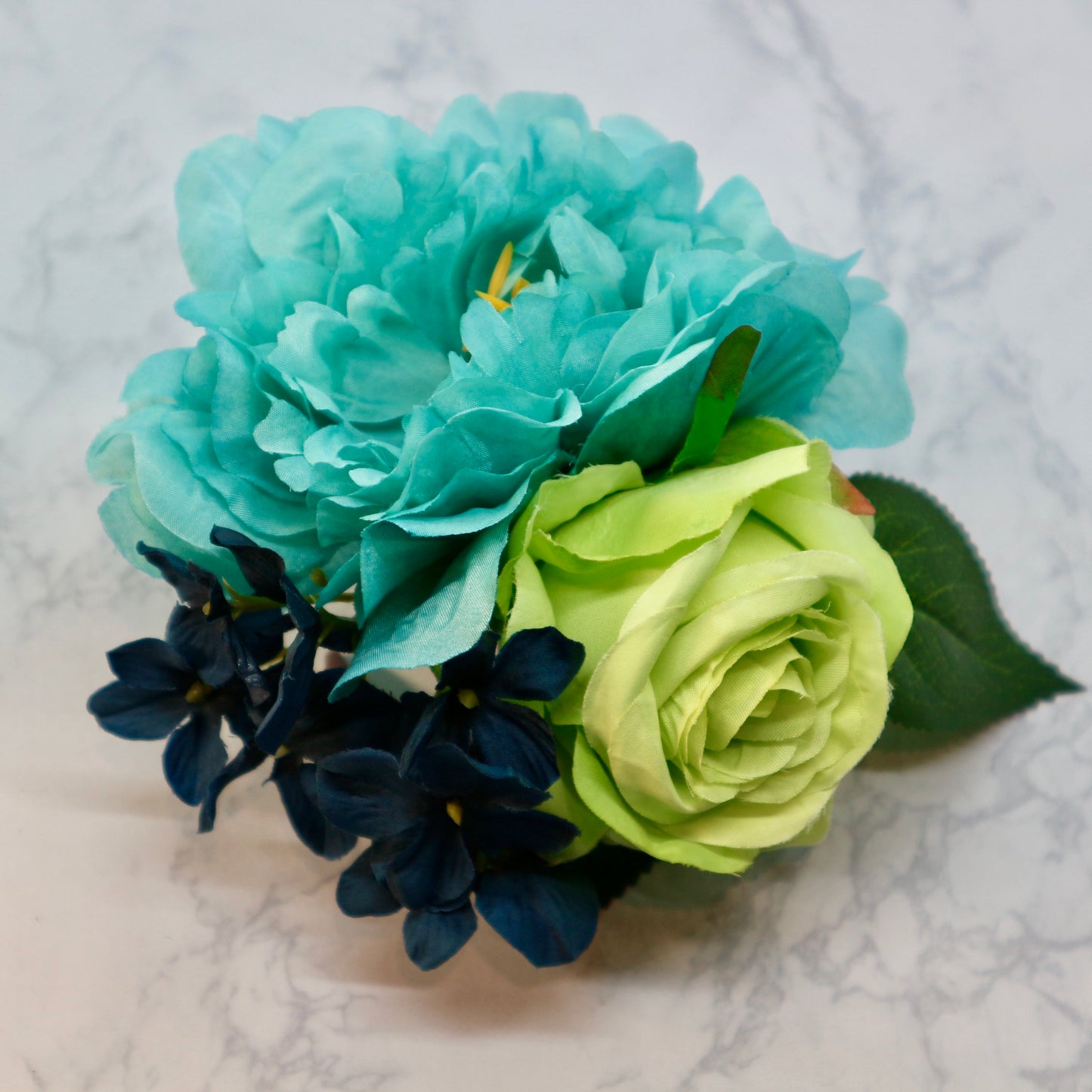 フラメンコ花髪飾り:フローレス(ブルーのピオニーと薔薇のブーケ)