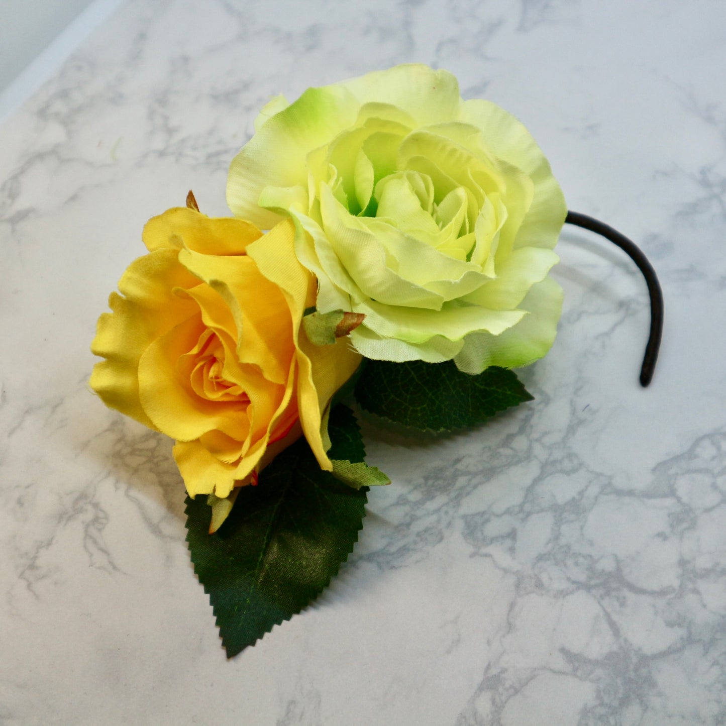 フラメンコ花髪飾り:フローレス ツイン(イエロー薔薇＆ラナンキュラス)