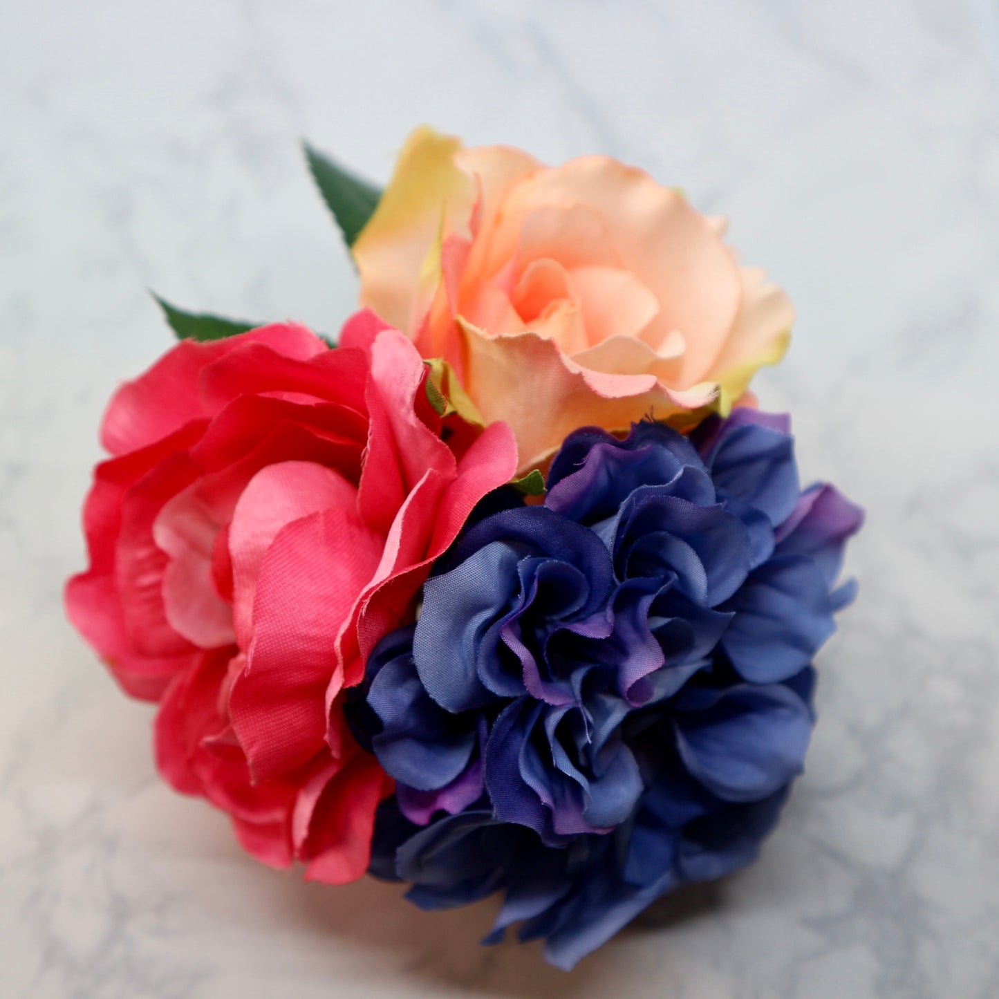 フラメンコ花髪飾り:フローレス(淡いピンク薔薇、ピンクと青紫のブーケ)