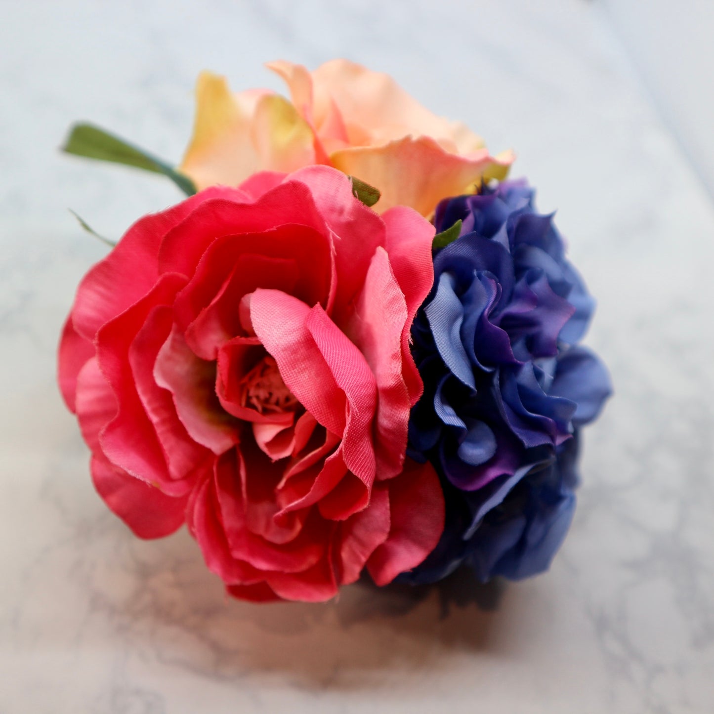 フラメンコ花髪飾り:フローレス(淡いピンク薔薇、ピンクと青紫のブーケ)