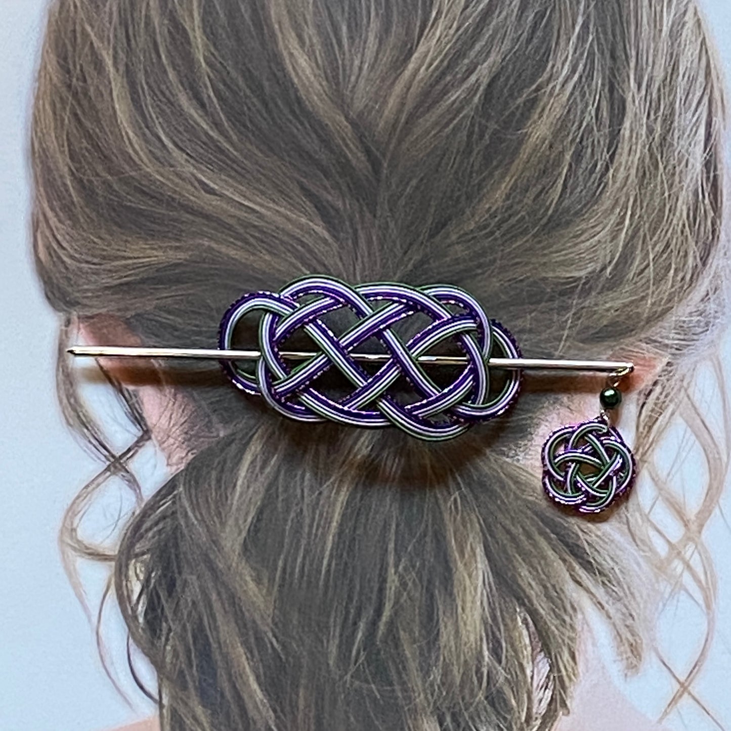 水引のマジェステとかんざし(銀紫、紫、薄紫、緑)