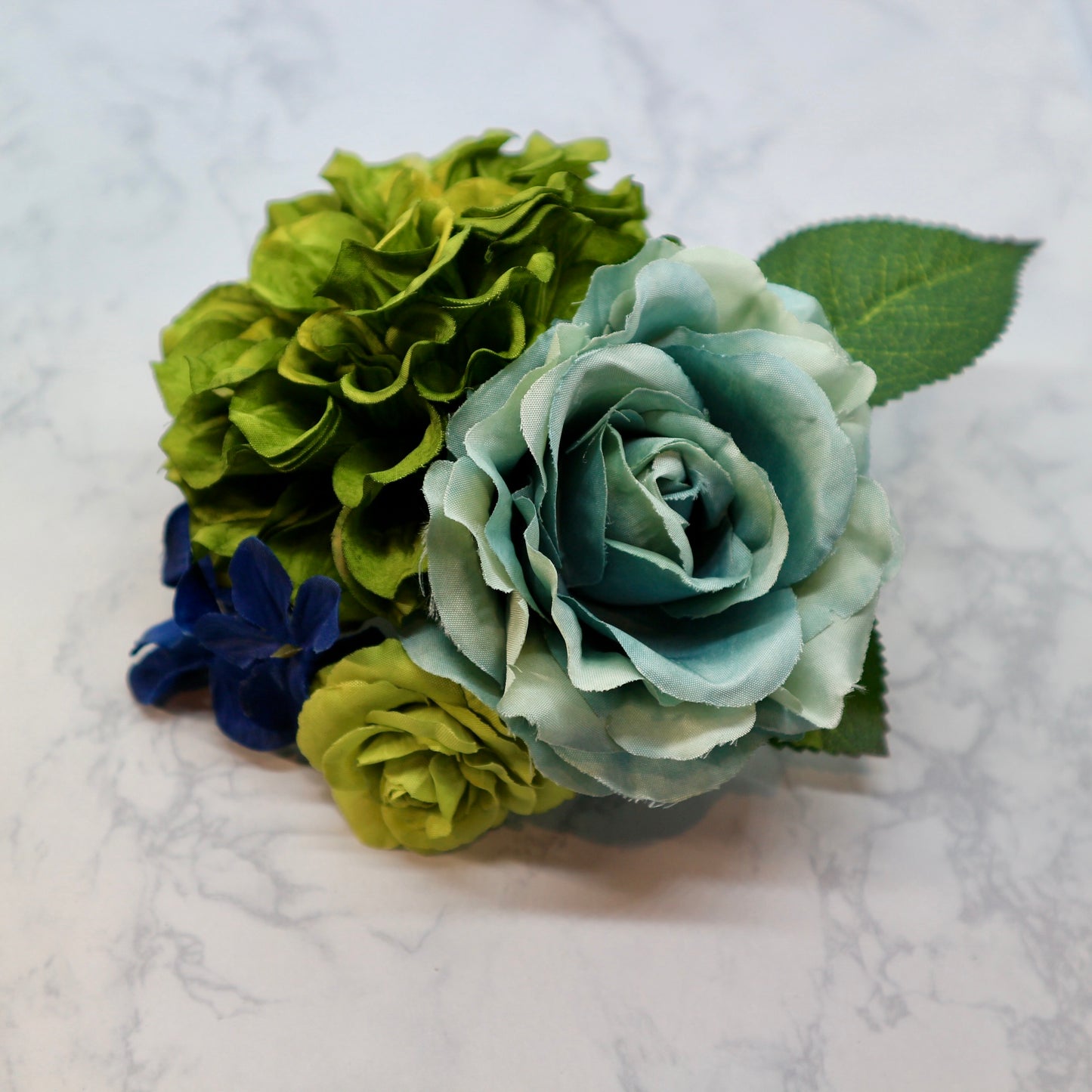 フラメンコ花髪飾り:フローレス(イエローグリーン&くすみブルーのブーケ)