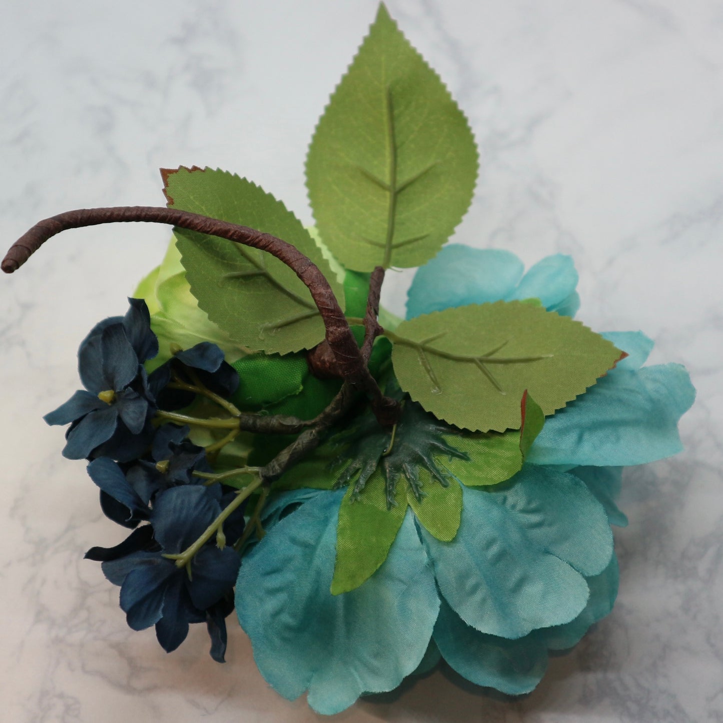 フラメンコ花髪飾り:フローレス(ブルーのピオニーと薔薇のブーケ)