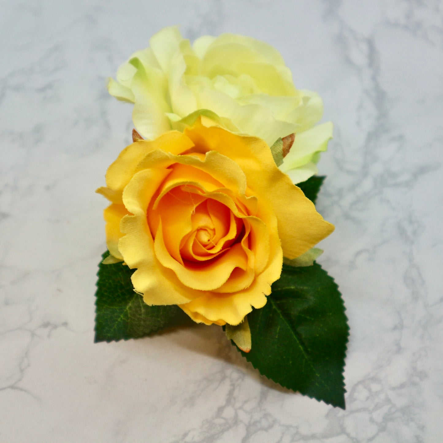 フラメンコ花髪飾り:フローレス ツイン(イエロー薔薇＆ラナンキュラス)