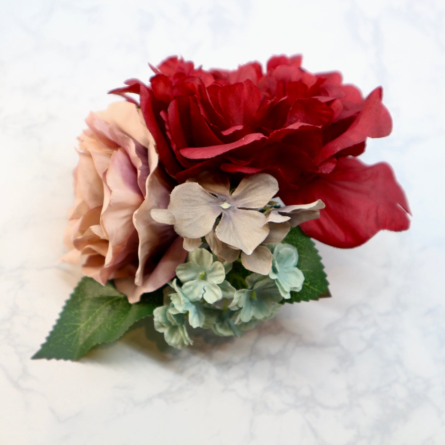 フラメンコ花髪飾り:フローレス(深紅のピオニーと薔薇のブーケ◎1輪づつのセパレート可能)