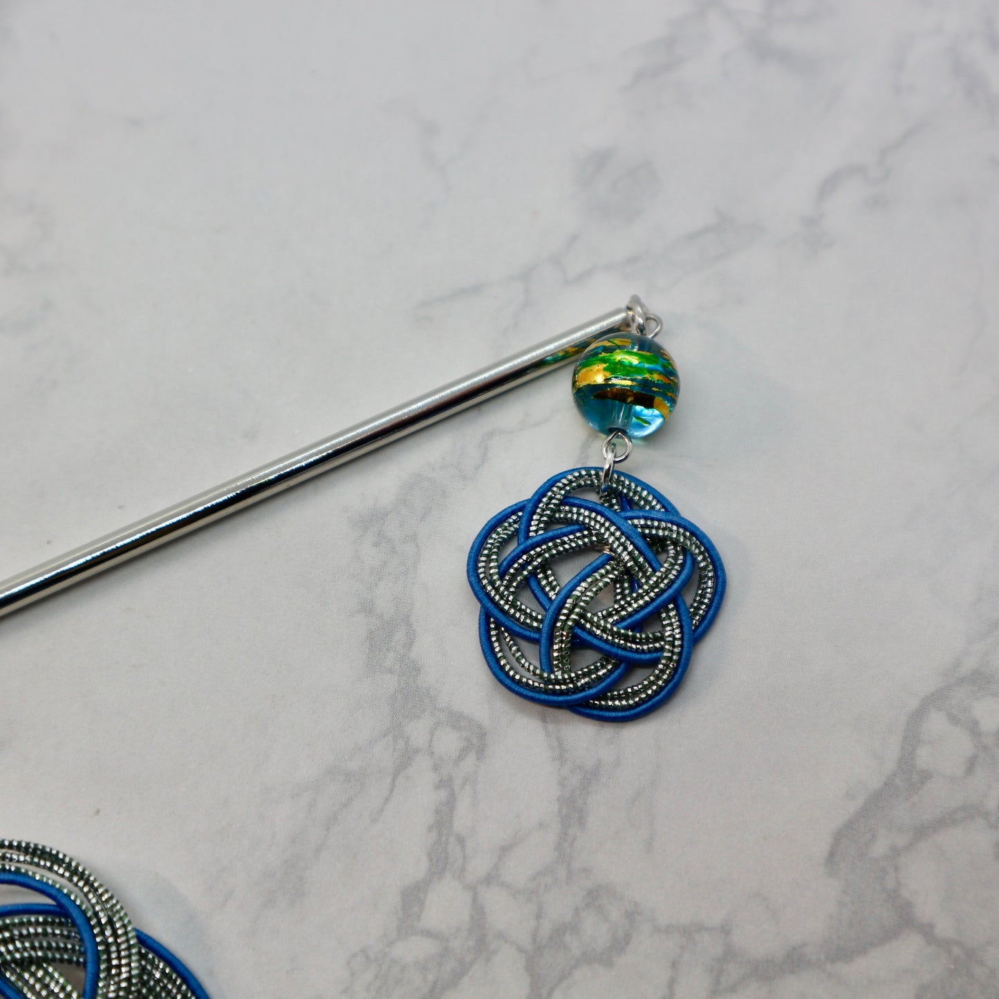 水引のマジェステとかんざし(ブルーとシルバー)