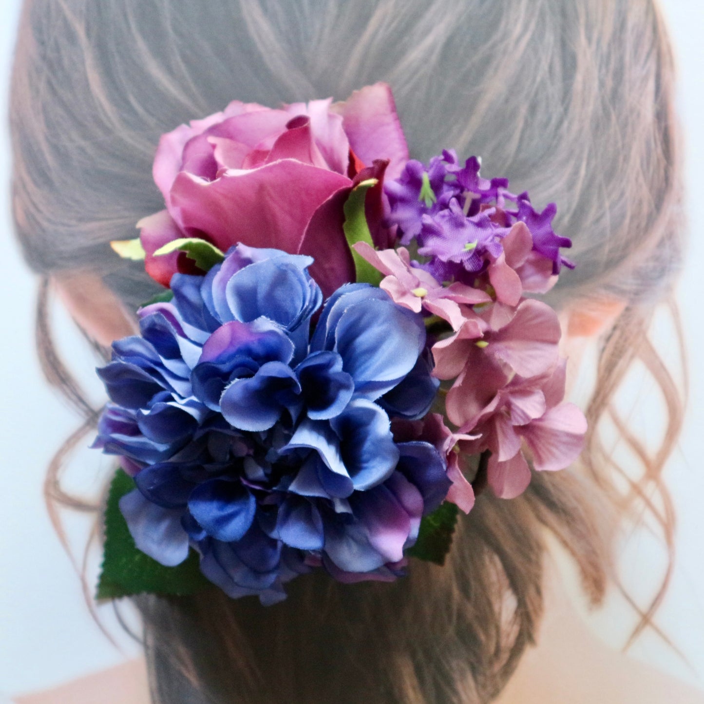 フラメンコ花髪飾り:フローレス(ブルー＆パープルのブーケ)