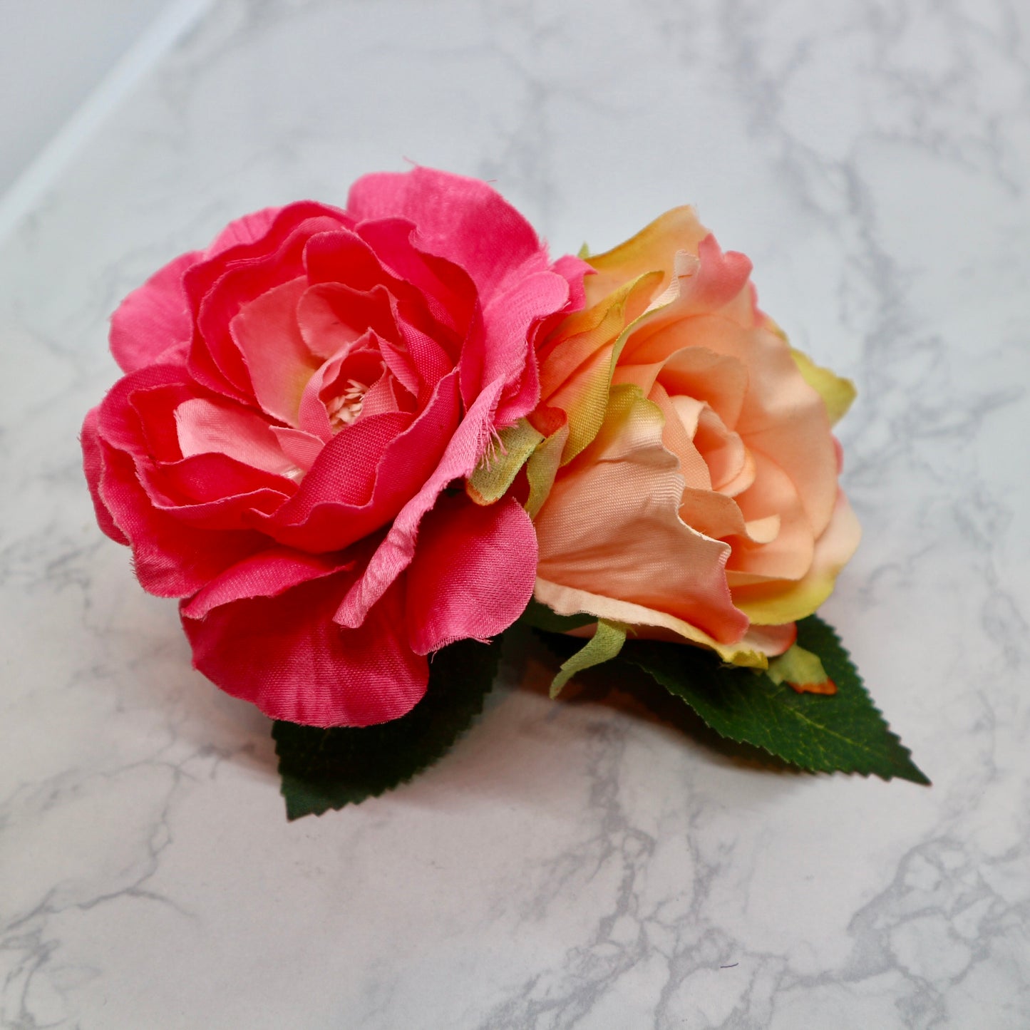 フラメンコ花髪飾り:フローレス ツイン(クリームピンク薔薇＆ピンクラナンキュラス)