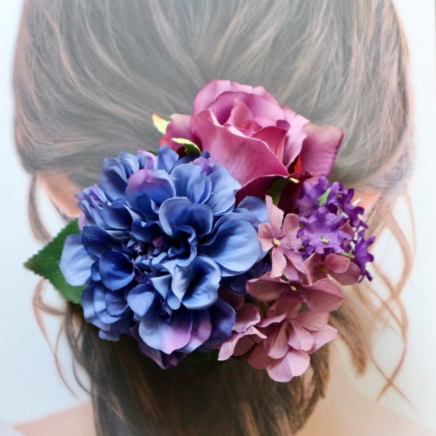 フラメンコ花髪飾り:フローレス(ブルー＆パープルのブーケ)