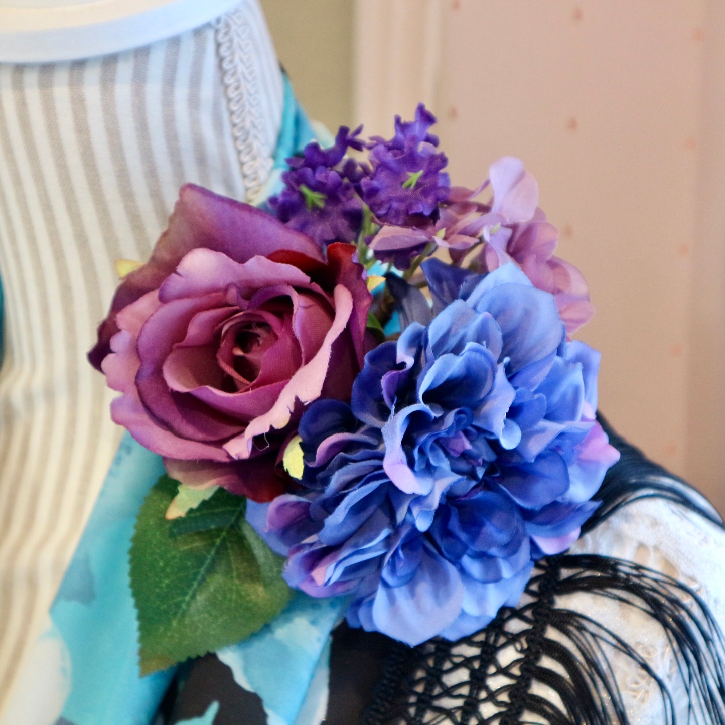 フラメンコ花髪飾り:フローレス(ブルー＆パープルのブーケ)