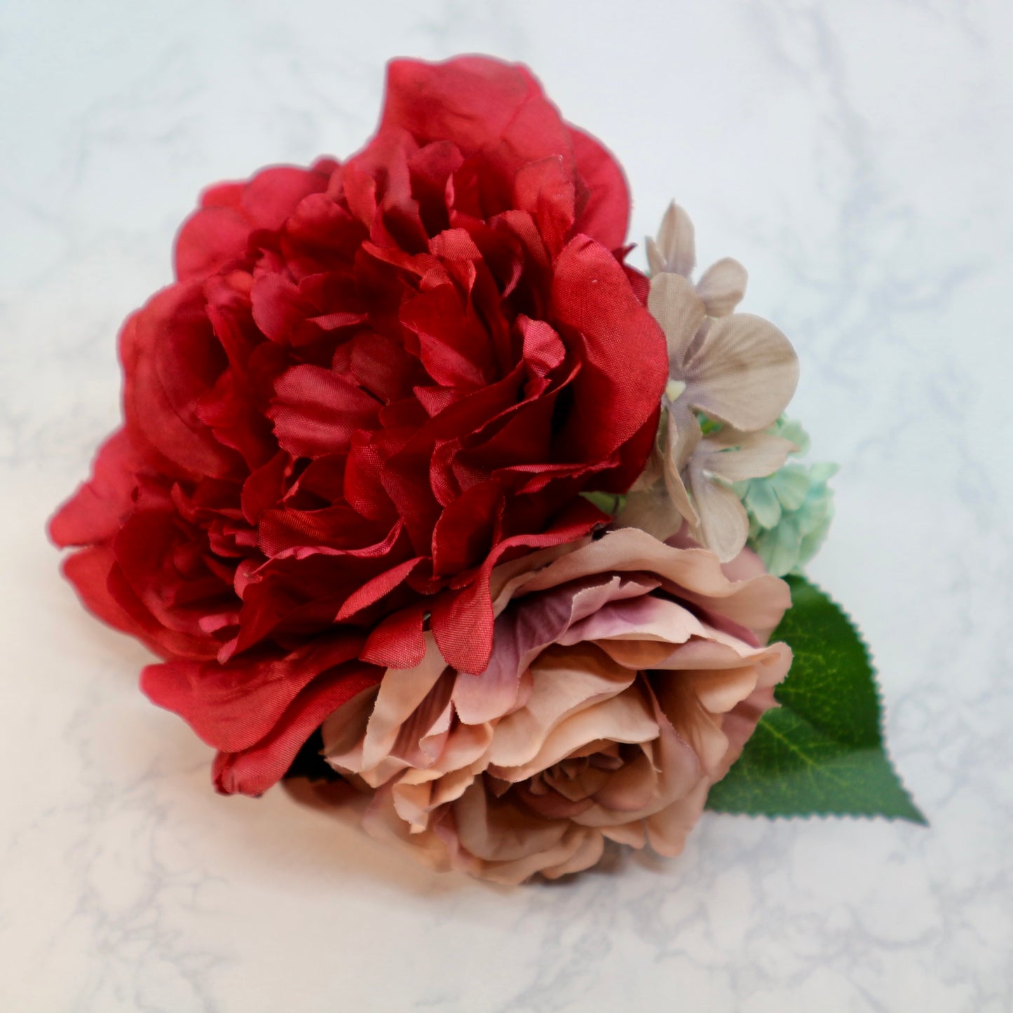 フラメンコ花髪飾り:フローレス(深紅のピオニーと薔薇のブーケ◎1輪づつのセパレート可能)