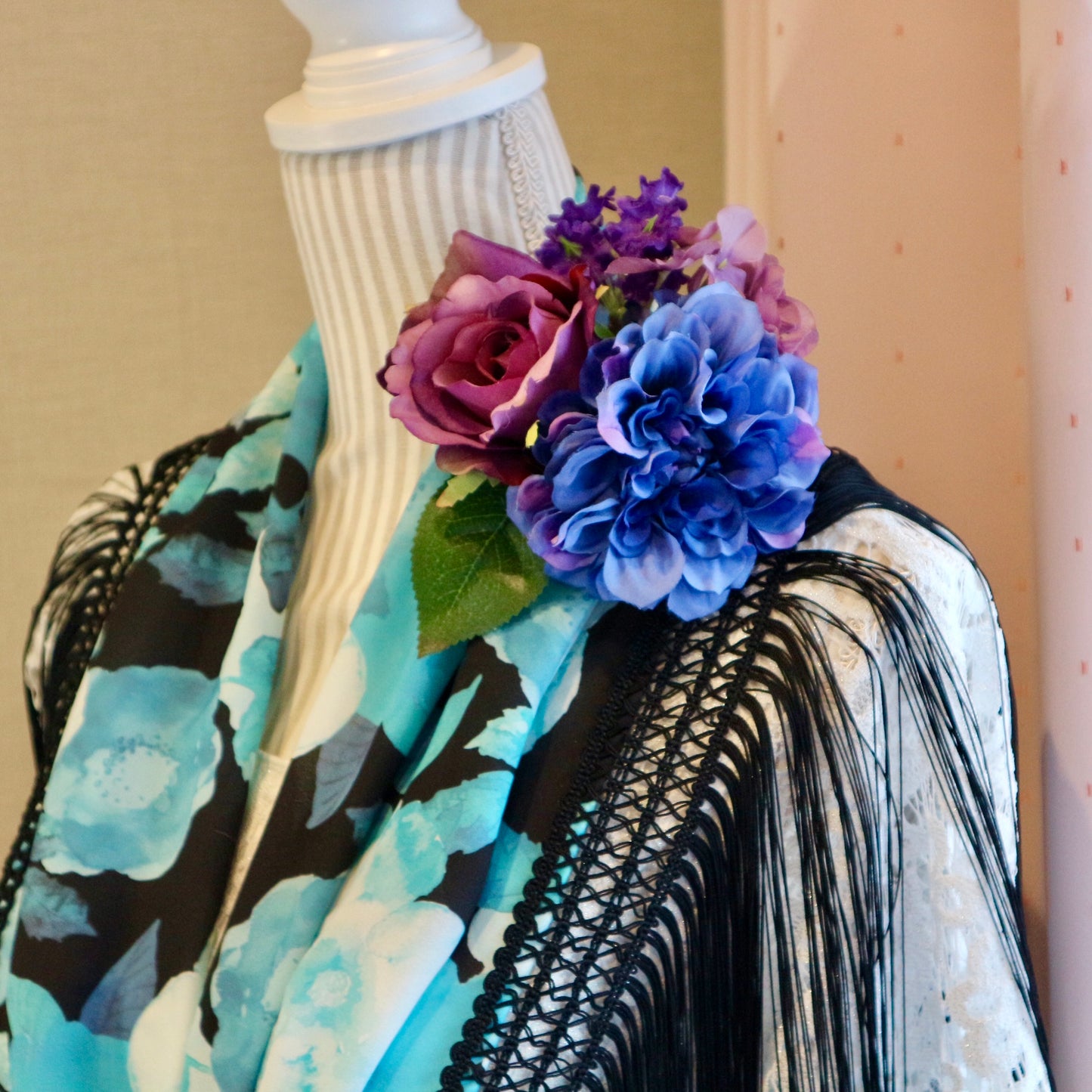 フラメンコ花髪飾り:フローレス(ブルー＆パープルのブーケ)