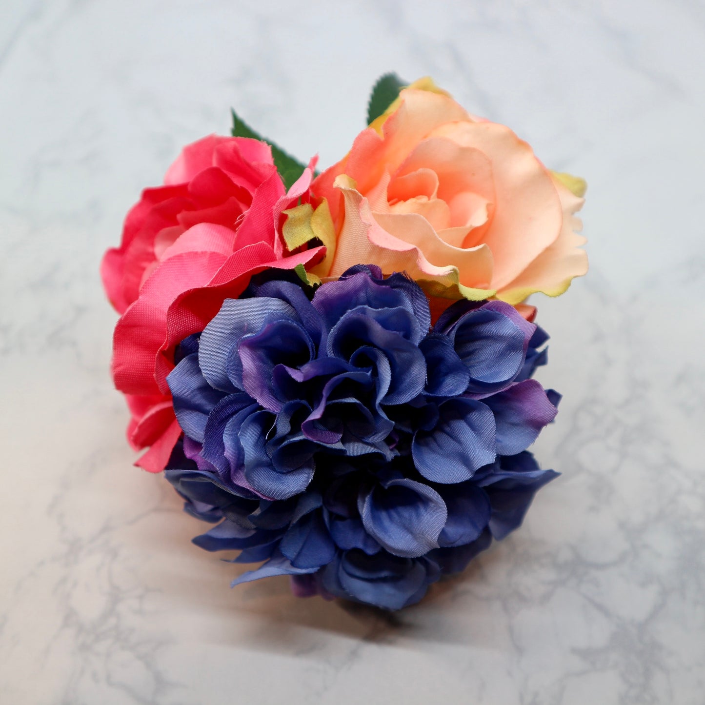 フラメンコ花髪飾り:フローレス(淡いピンク薔薇、ピンクと青紫のブーケ)