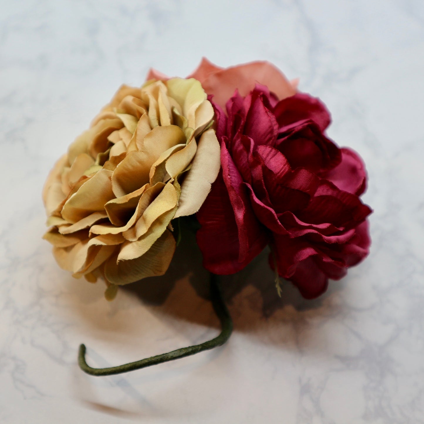 フラメンコ花髪飾り:フローレス(モーブ、ダークピンク＆ベージュのブーケ)