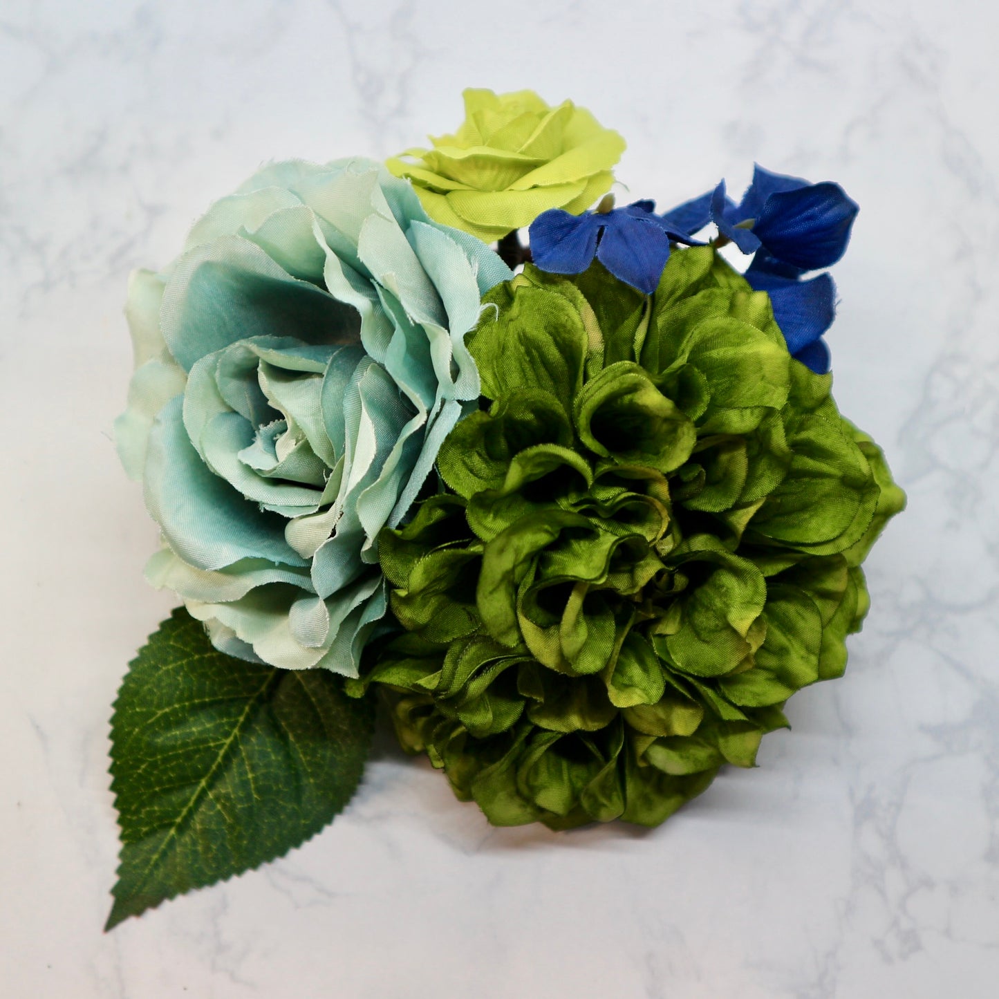 フラメンコ花髪飾り:フローレス(イエローグリーン&くすみブルーのブーケ)