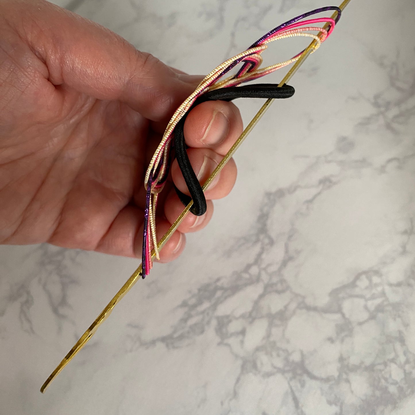 水引のマジェステとかんざし(銀紫、紫、薄紫、緑)