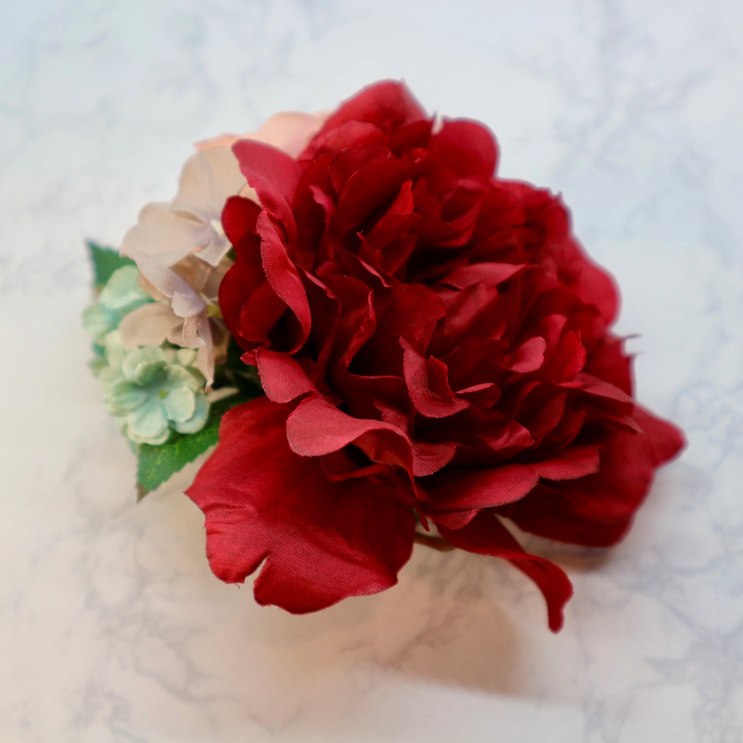 フラメンコ花髪飾り:フローレス(深紅のピオニーと薔薇のブーケ◎1輪づつのセパレート可能)