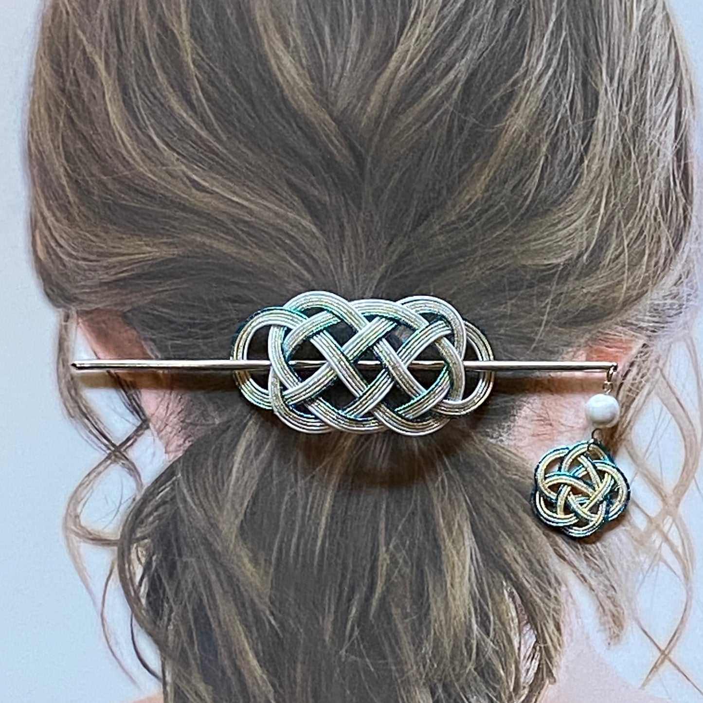 水引のマジェステとかんざし(ブルー、シルバー、ホワイト)