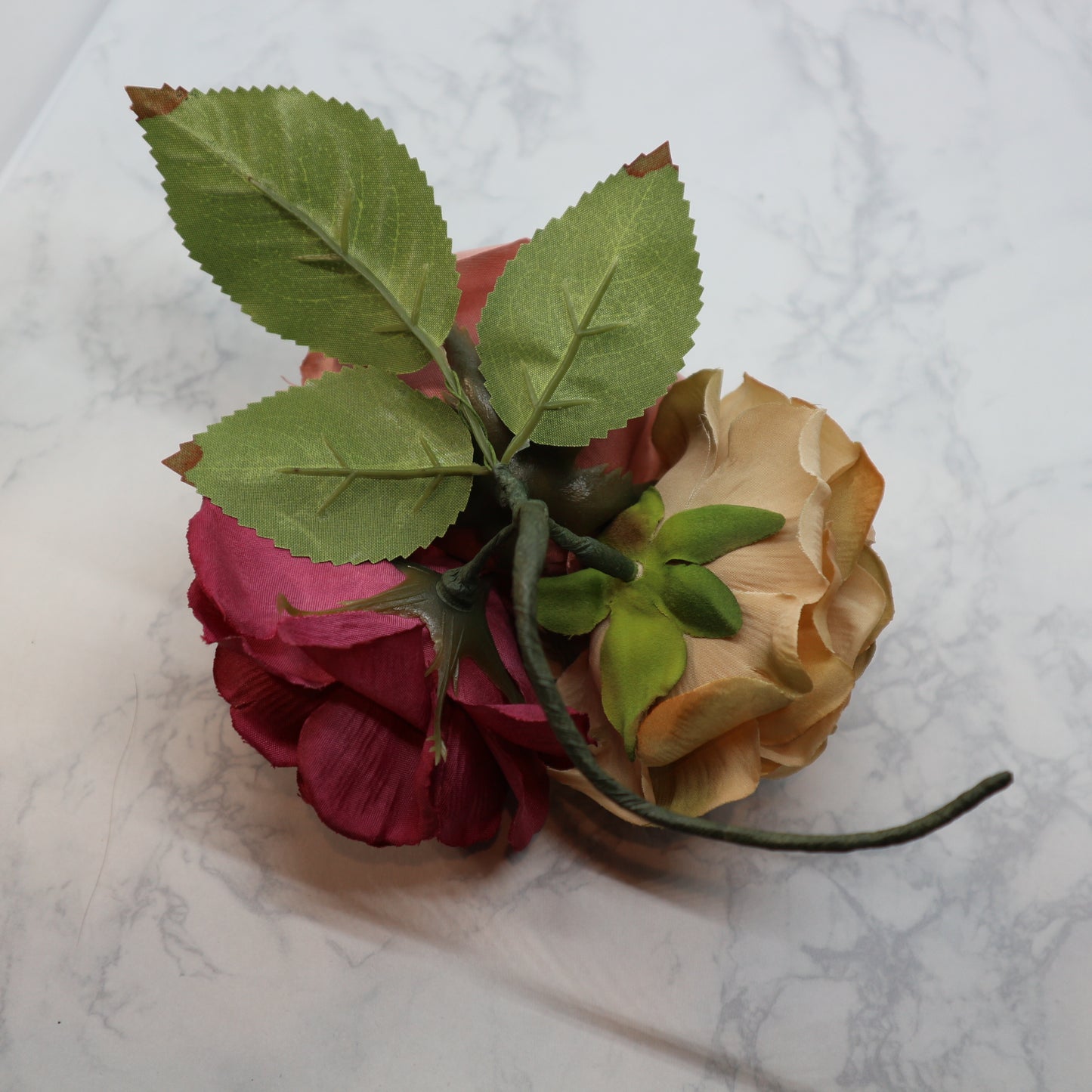 フラメンコ花髪飾り:フローレス(モーブ、ダークピンク＆ベージュのブーケ)