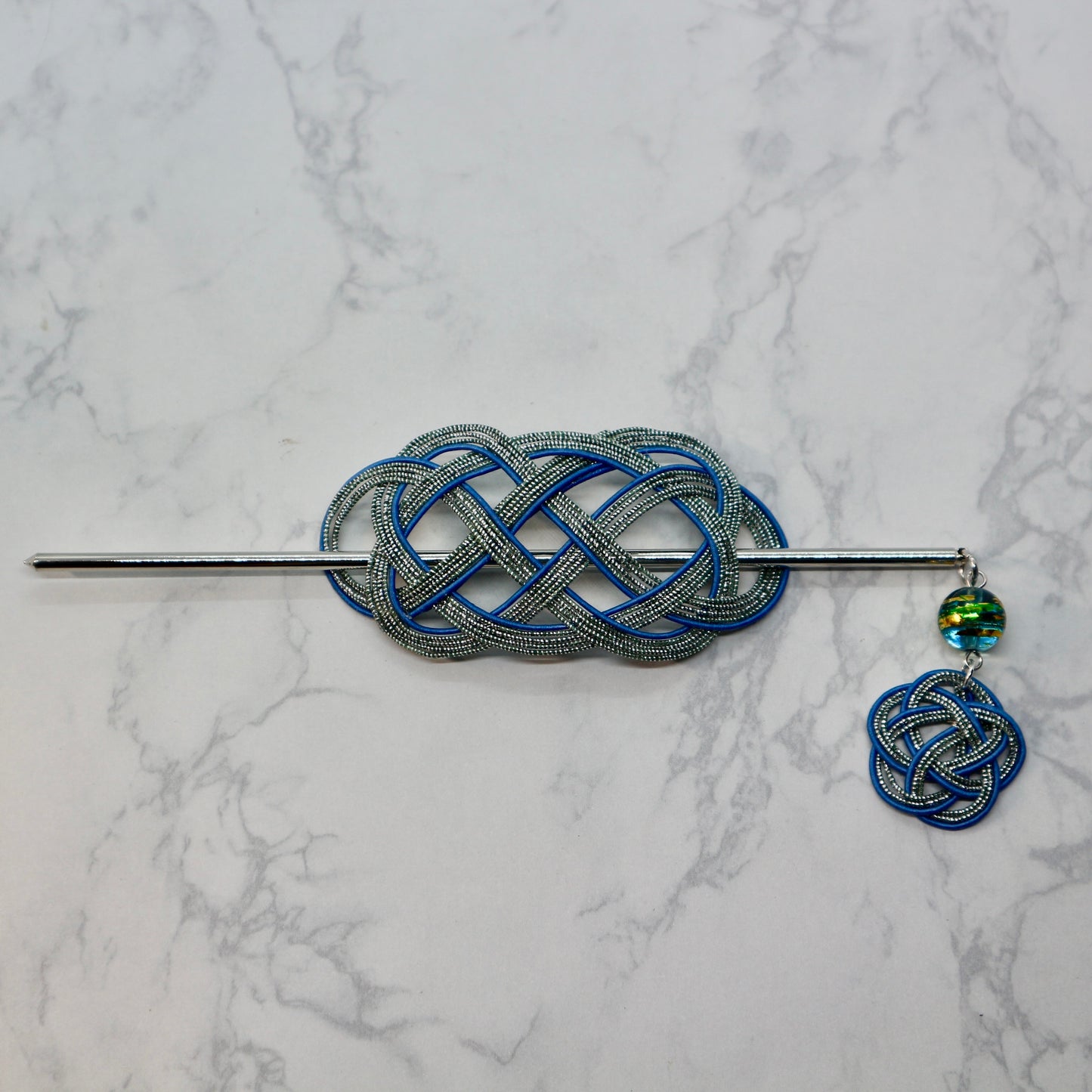 水引のマジェステとかんざし(ブルーとシルバー)